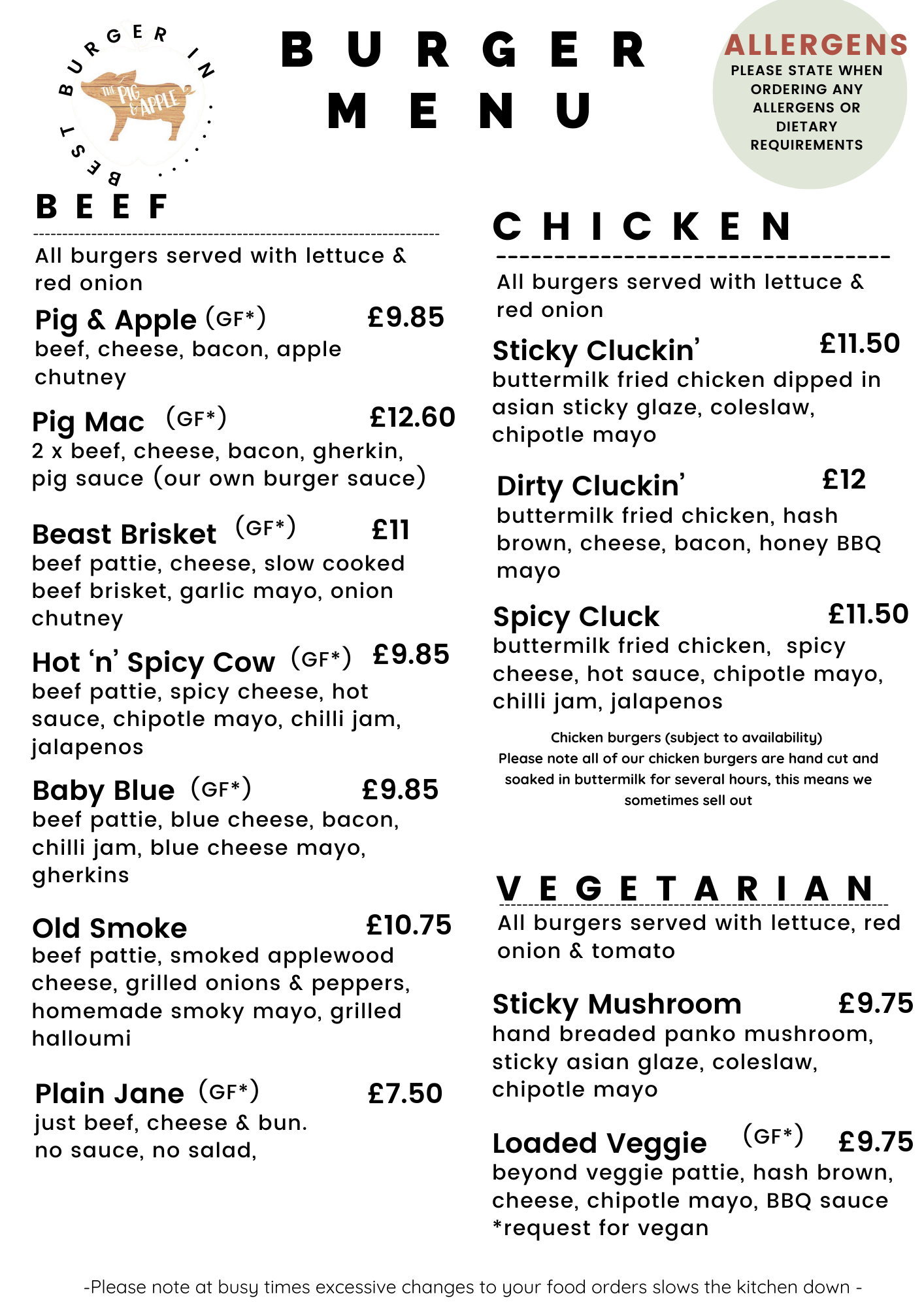 The pig menu discount